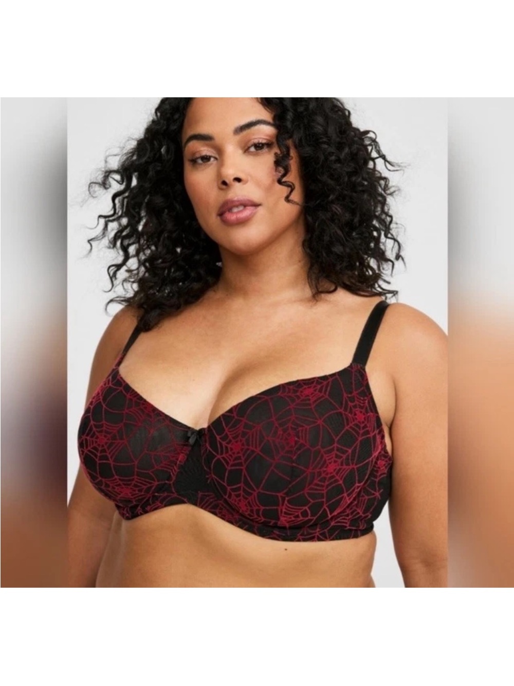 NWT Torrid Black/Red Allover Spiderwebs Balconette Unlined Flocked Mesh Bra 42C